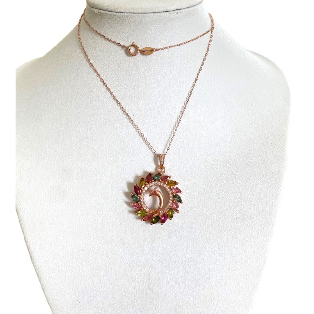 Phoenix Necklace, Natural Tourmaline Gemstone Necklace, 925 Sterling Silver,